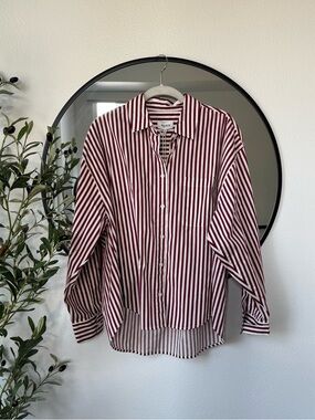 Pistola Sloane Ivory Bordeaux Striped Burgundy Button Down Women’s Shirt, S